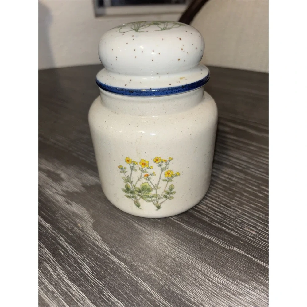 Takahashi Speckled Ceramic Container With Lid Flowers Herbs 5